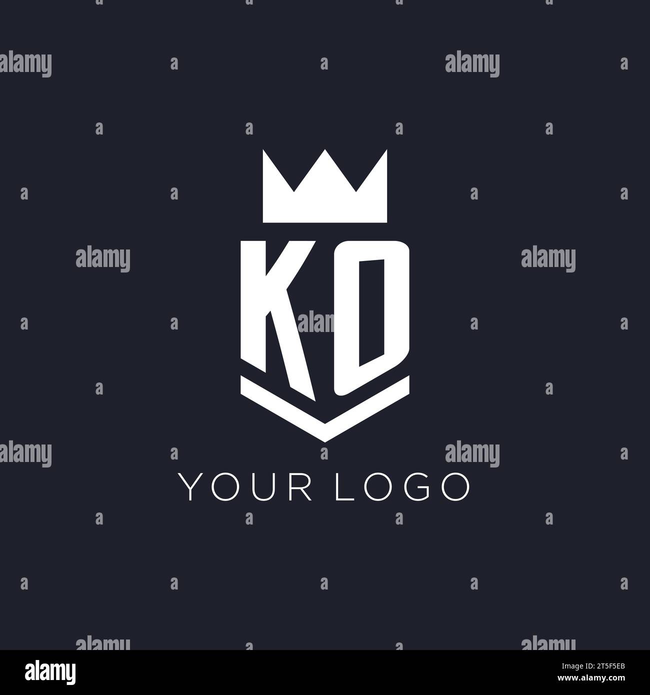 KO logo with shield and crown, initial monogram logo design ideas Stock Vector