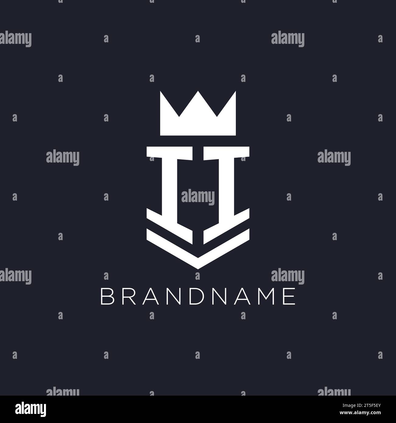 II logo with shield and crown, initial monogram logo design ideas Stock Vector