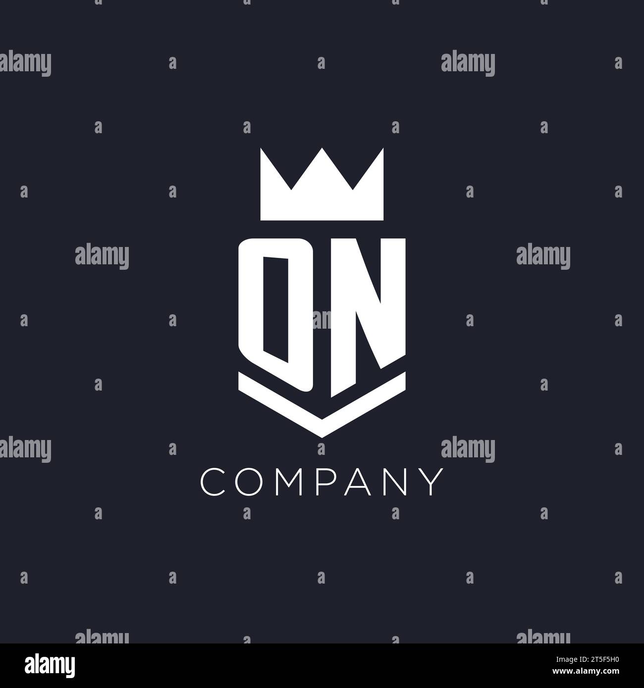ON logo with shield and crown, initial monogram logo design ideas Stock Vector