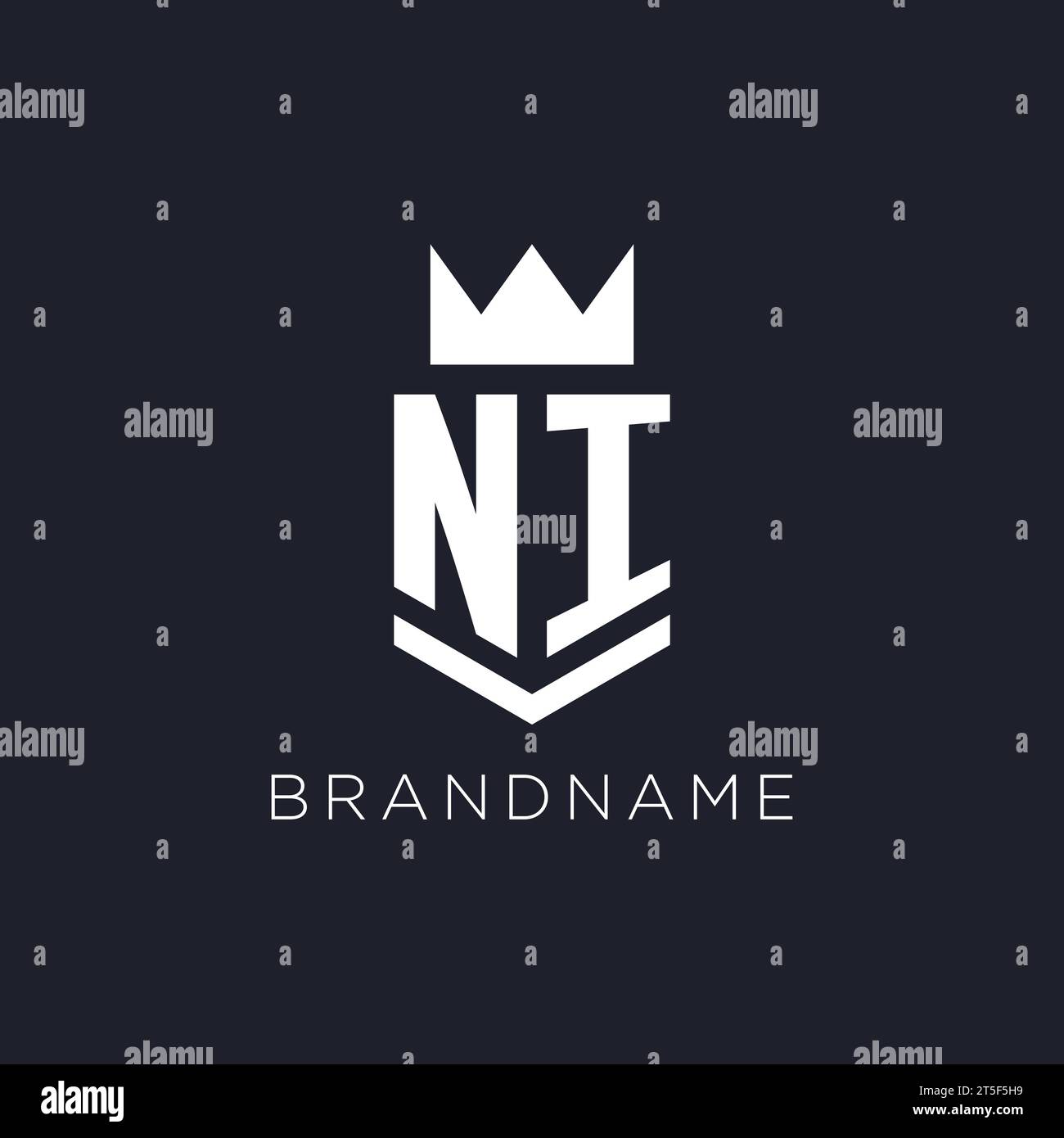 NI logo with shield and crown, initial monogram logo design ideas Stock Vector