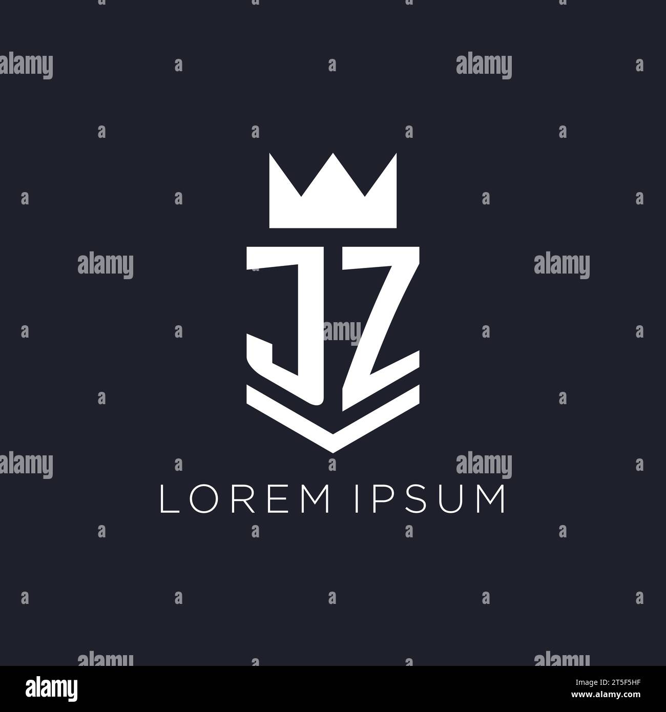 JZ logo with shield and crown, initial monogram logo design ideas Stock Vector