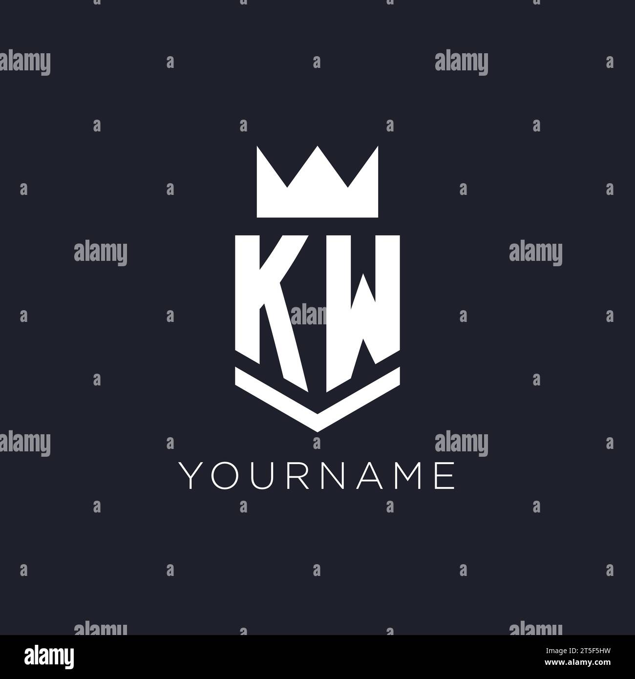 KW logo with shield and crown, initial monogram logo design ideas Stock Vector
