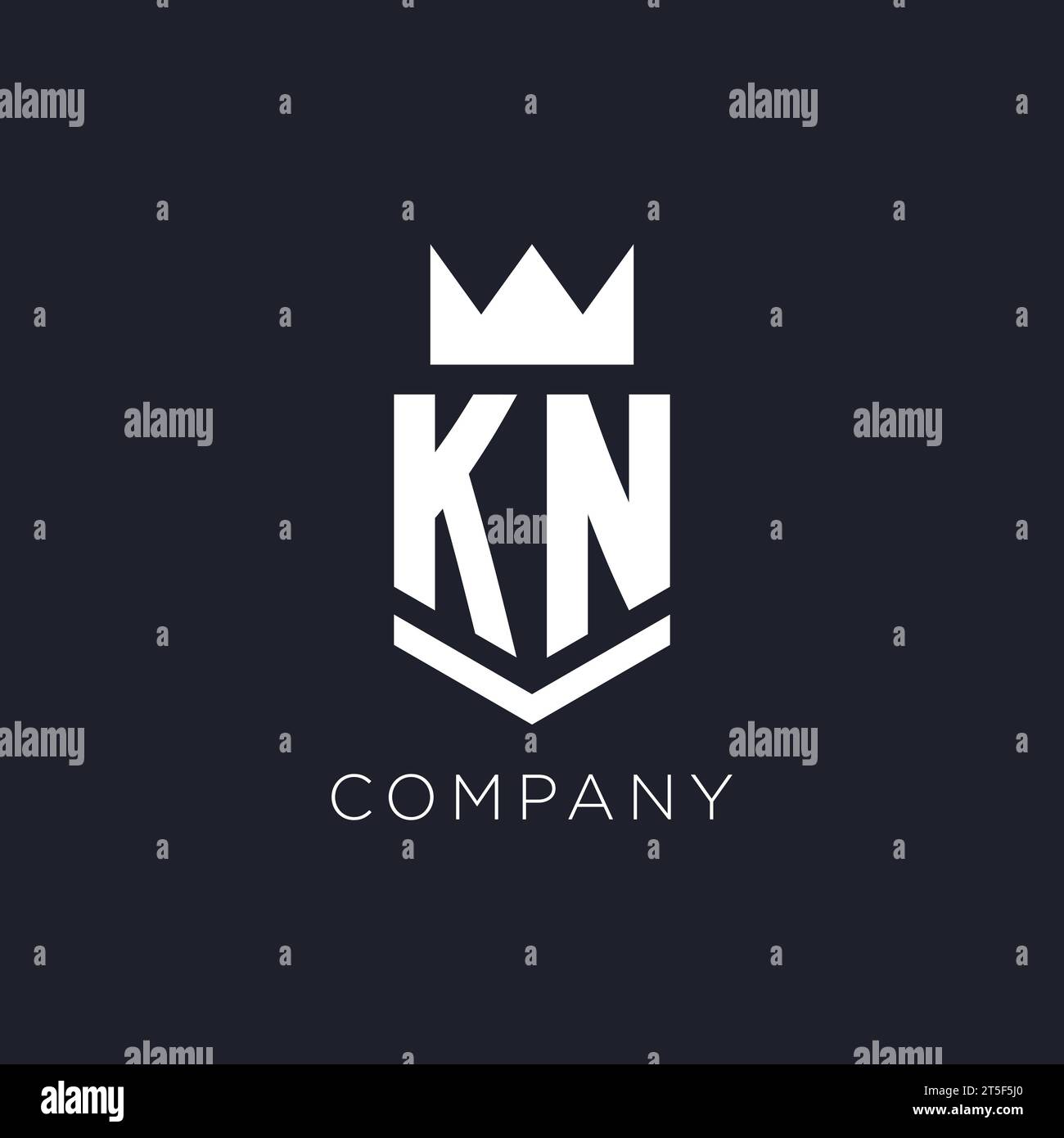 KN logo with shield and crown, initial monogram logo design ideas Stock Vector