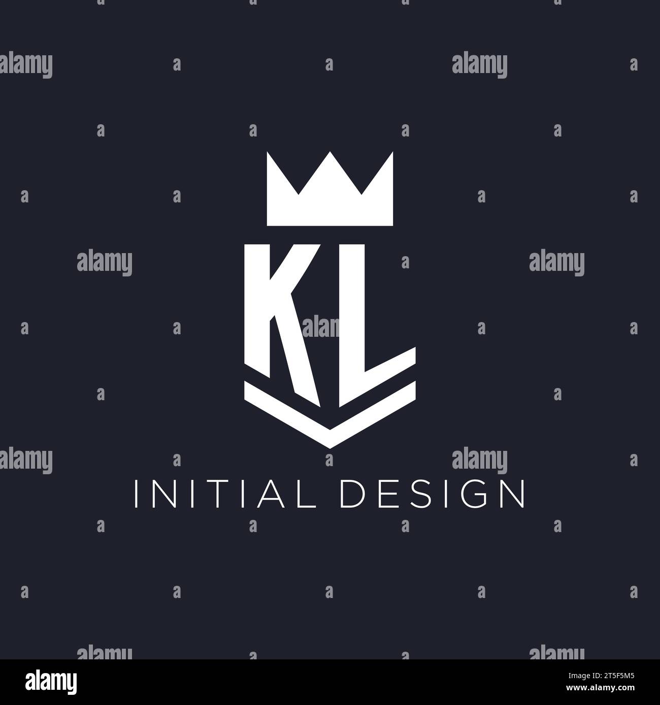 KL logo with shield and crown, initial monogram logo design ideas Stock Vector