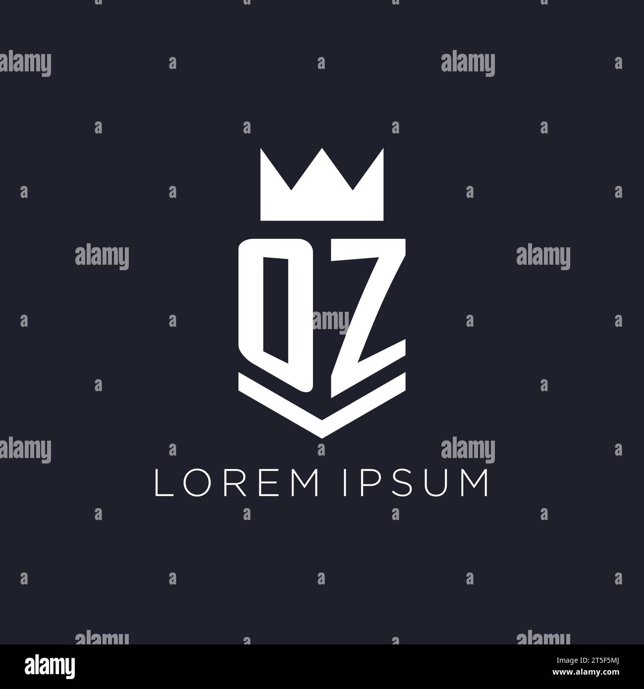 OZ logo with shield and crown, initial monogram logo design ideas Stock Vector