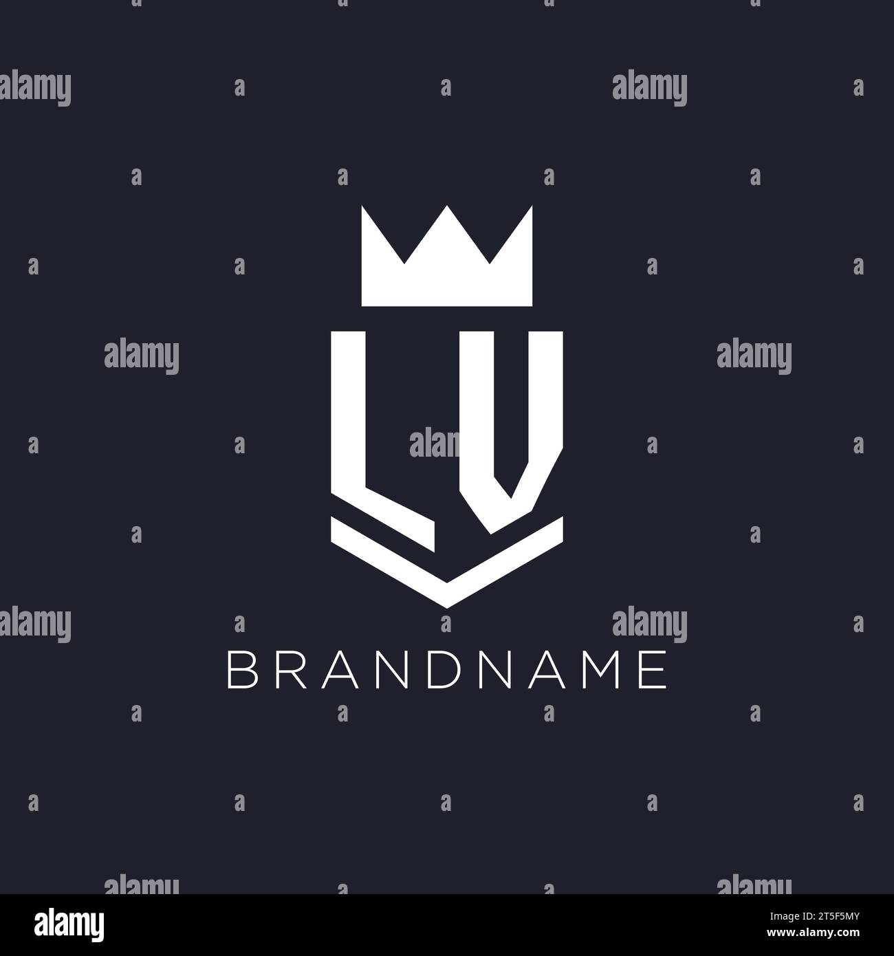 LV logo with shield and crown, initial monogram logo design ideas Stock Vector