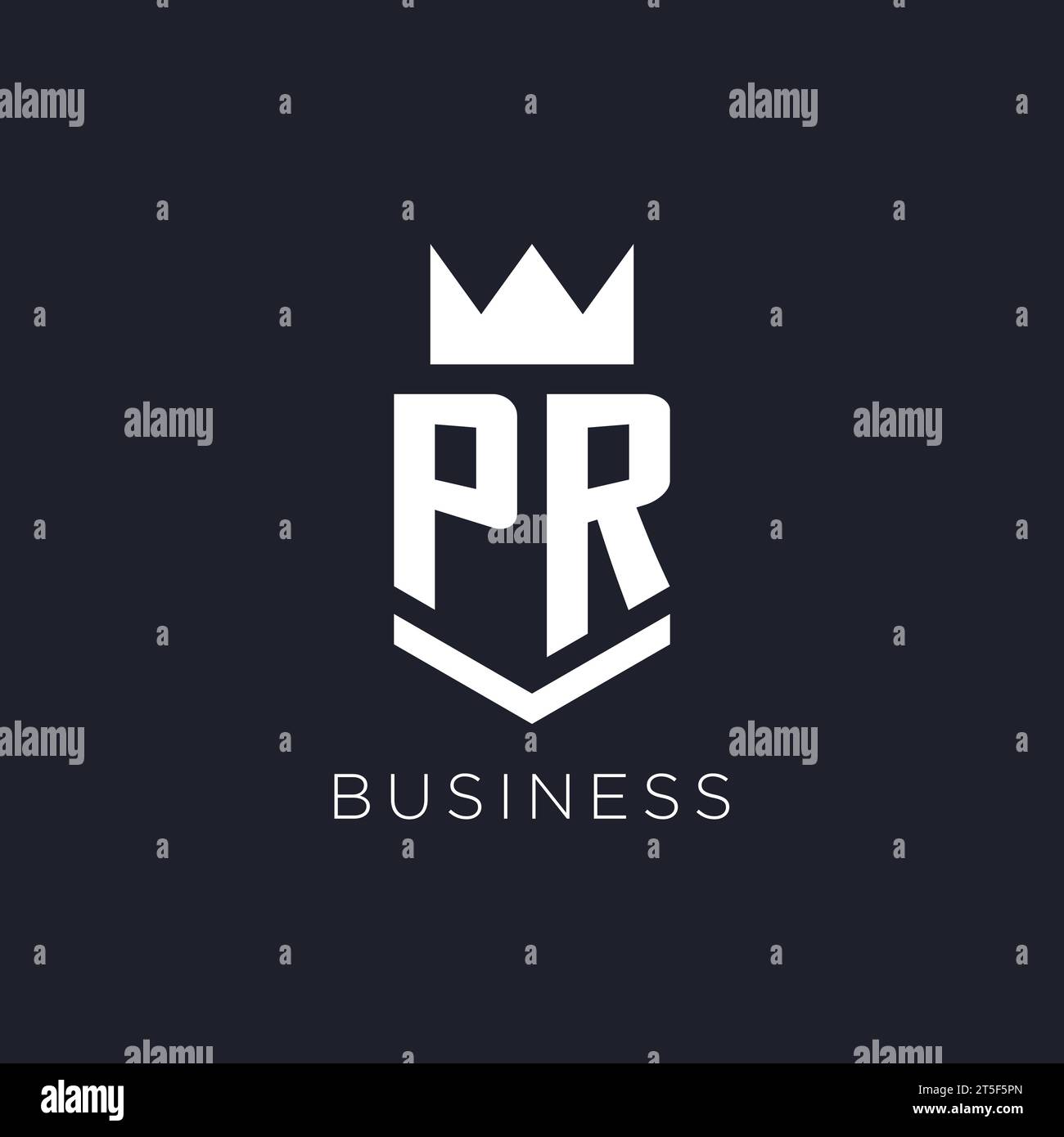 PR logo with shield and crown, initial monogram logo design ideas Stock Vector
