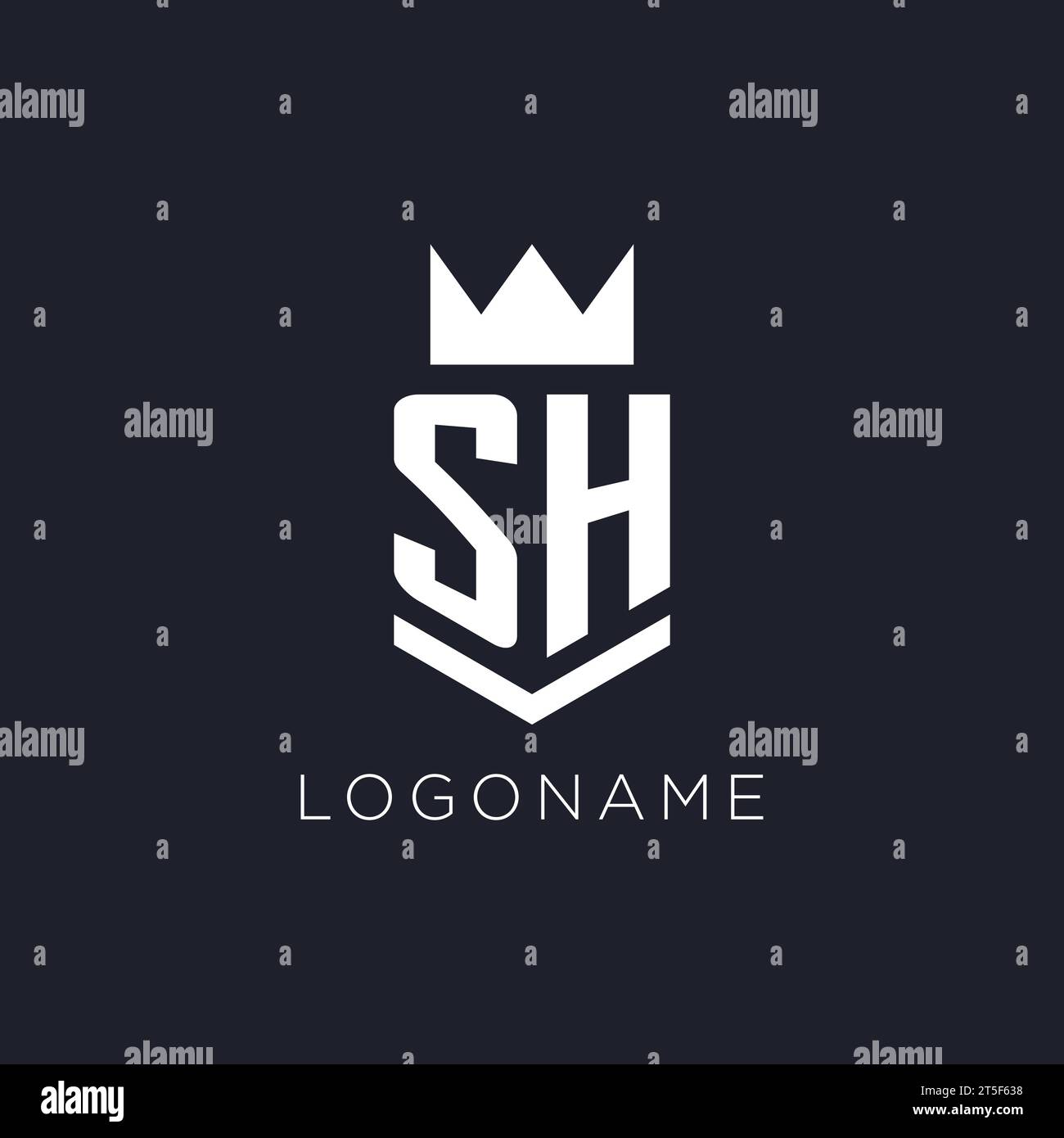 SH logo with shield and crown, initial monogram logo design ideas Stock Vector