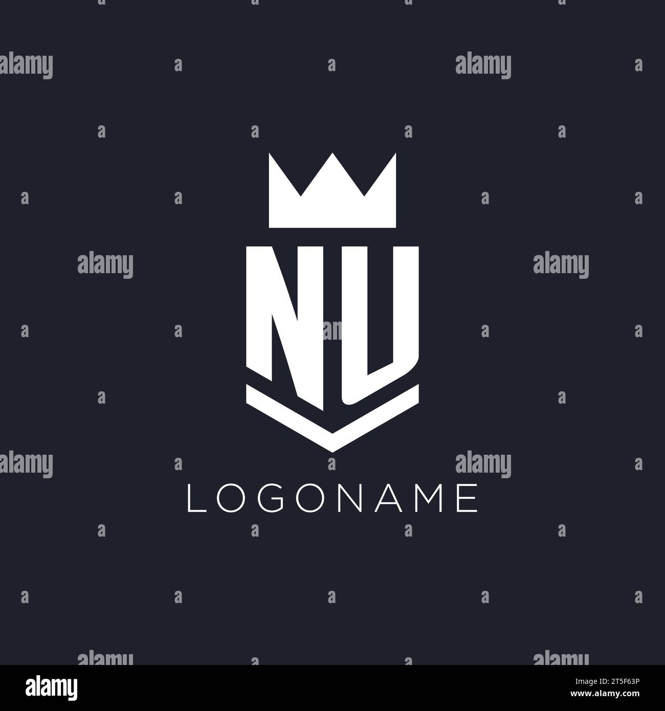 NU logo with shield and crown, initial monogram logo design ideas Stock Vector