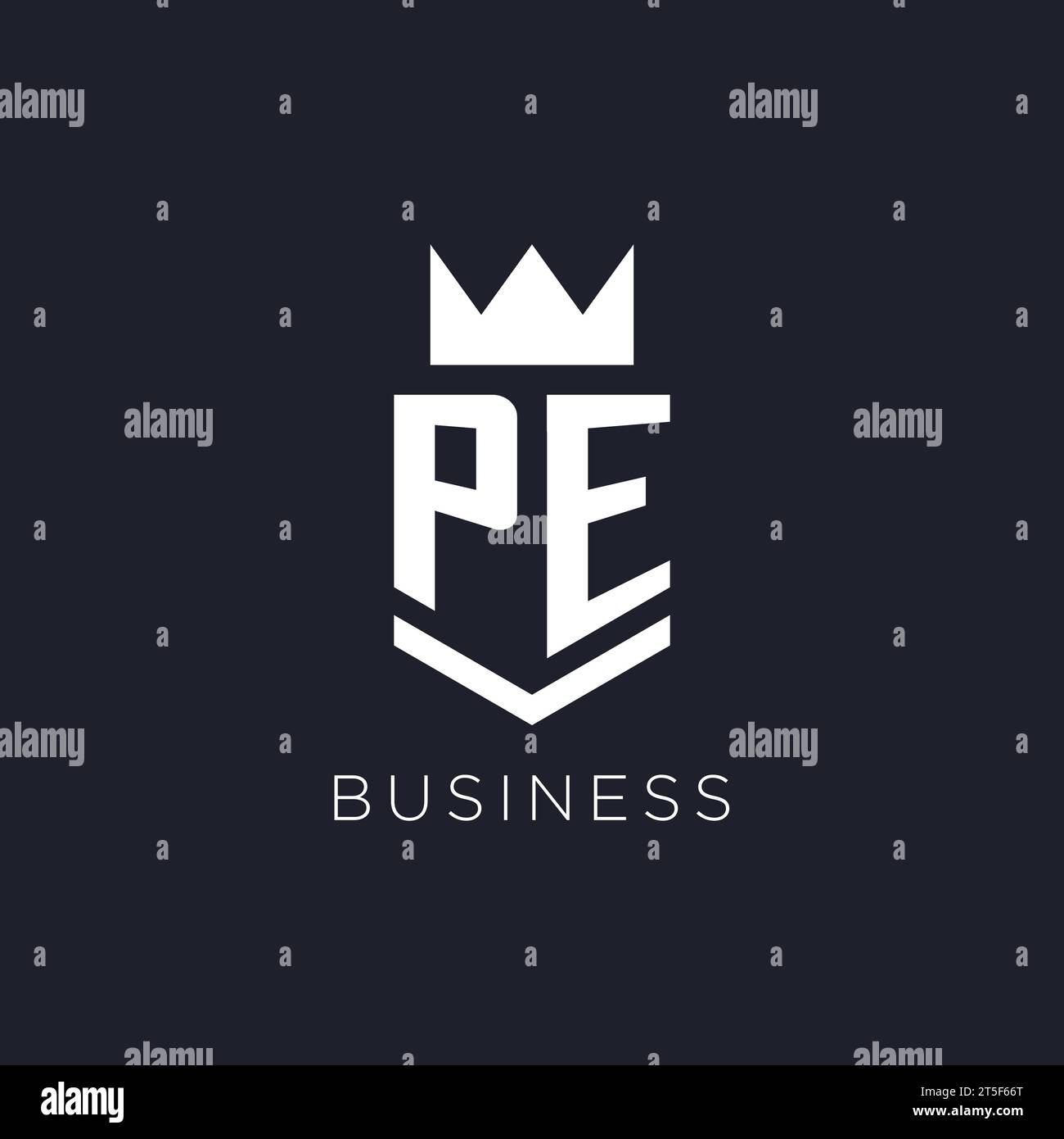PE logo with shield and crown, initial monogram logo design ideas Stock Vector