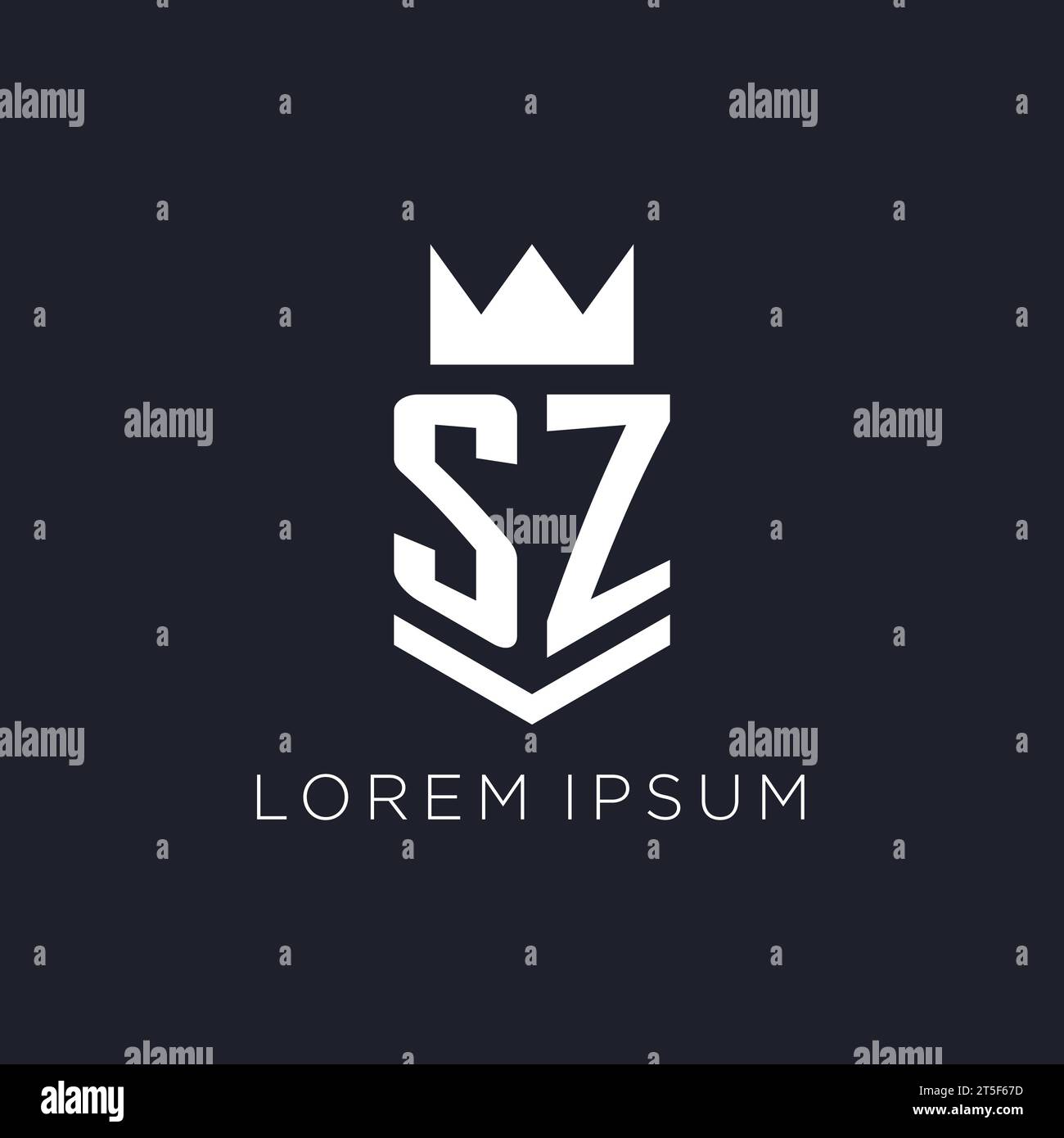 SZ logo with shield and crown, initial monogram logo design ideas Stock Vector