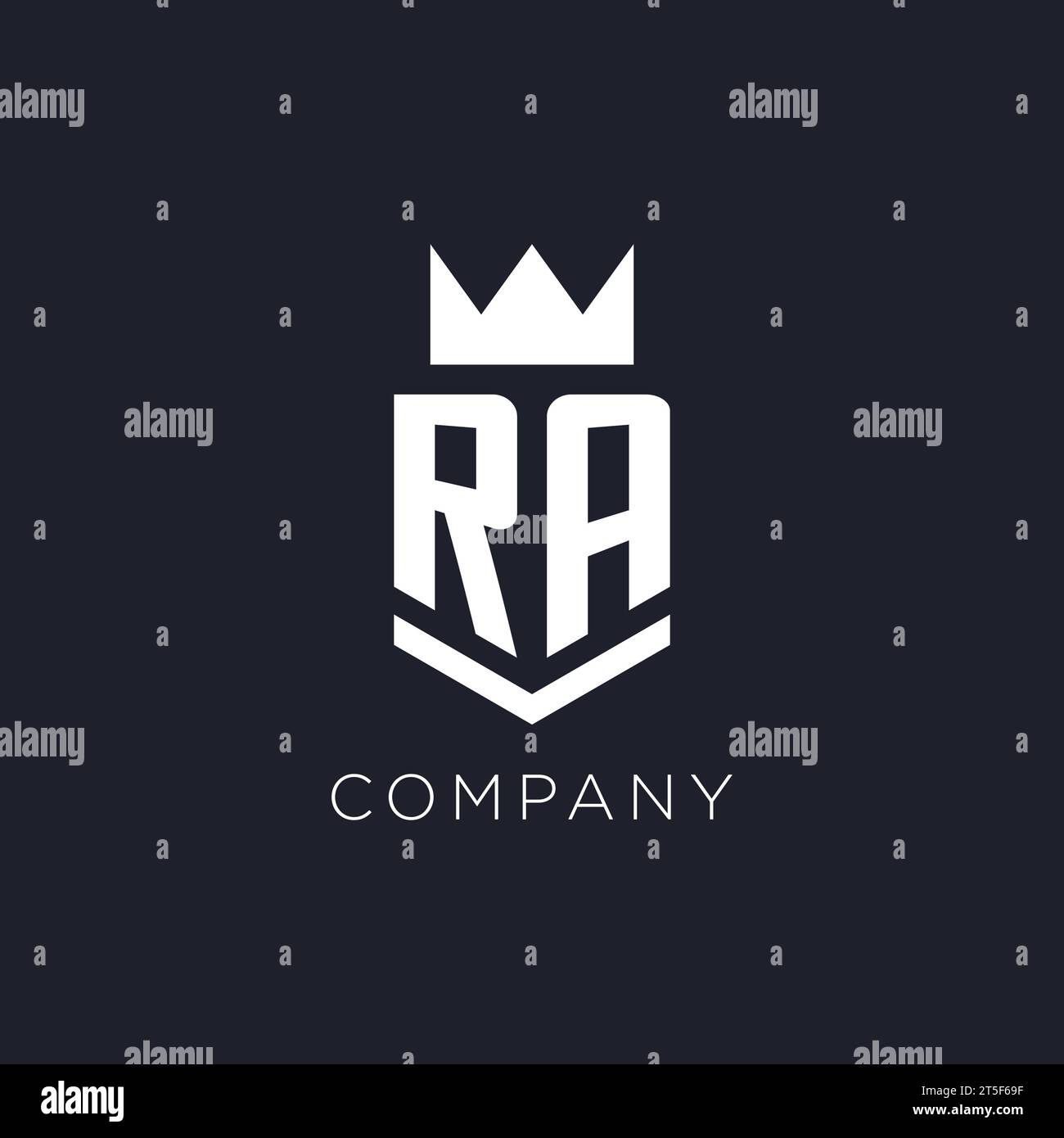 RA logo with shield and crown, initial monogram logo design ideas Stock Vector