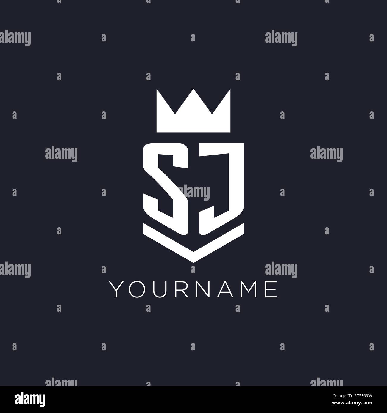 SJ logo with shield and crown, initial monogram logo design ideas Stock Vector