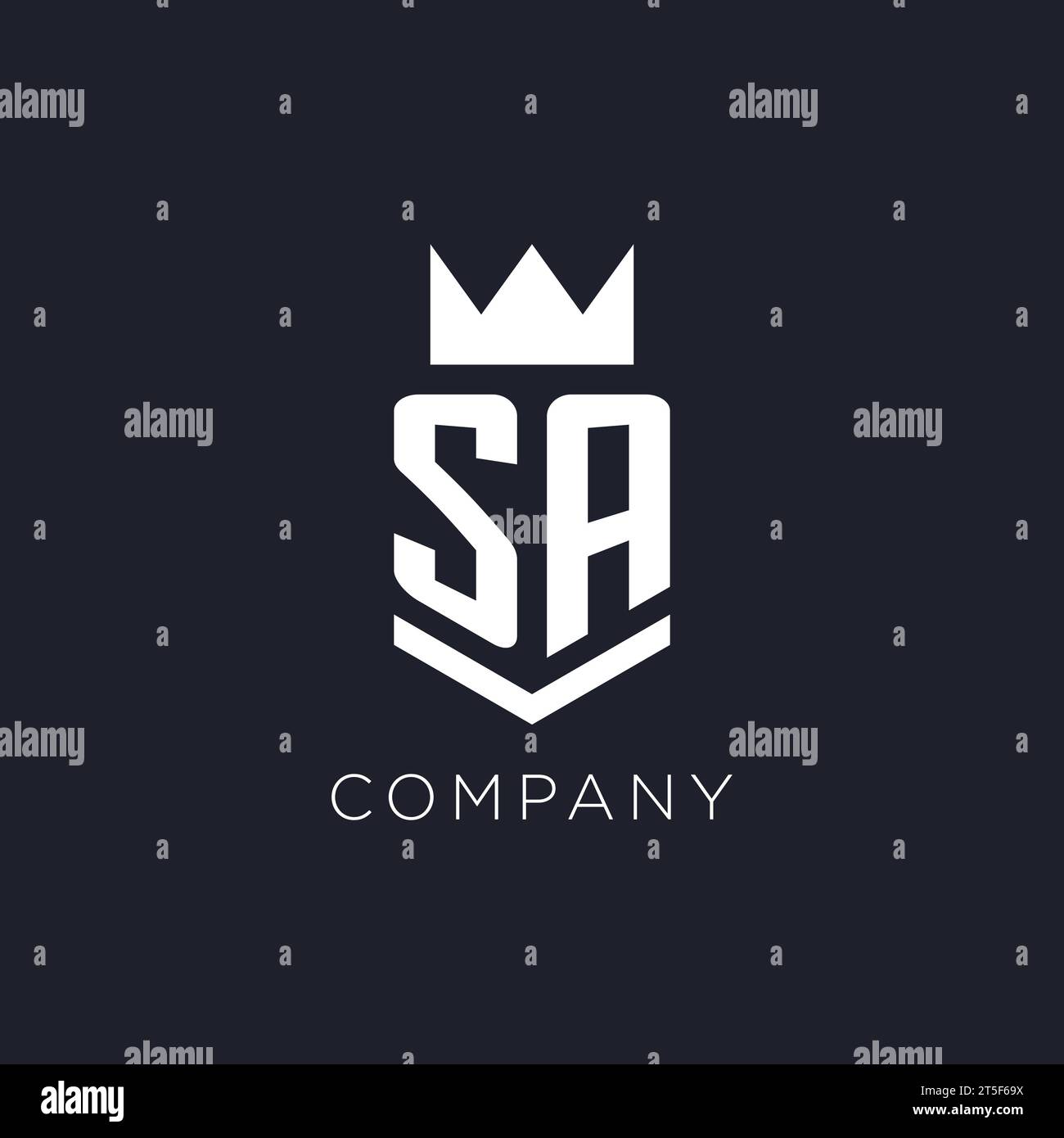 SA logo with shield and crown, initial monogram logo design ideas Stock Vector