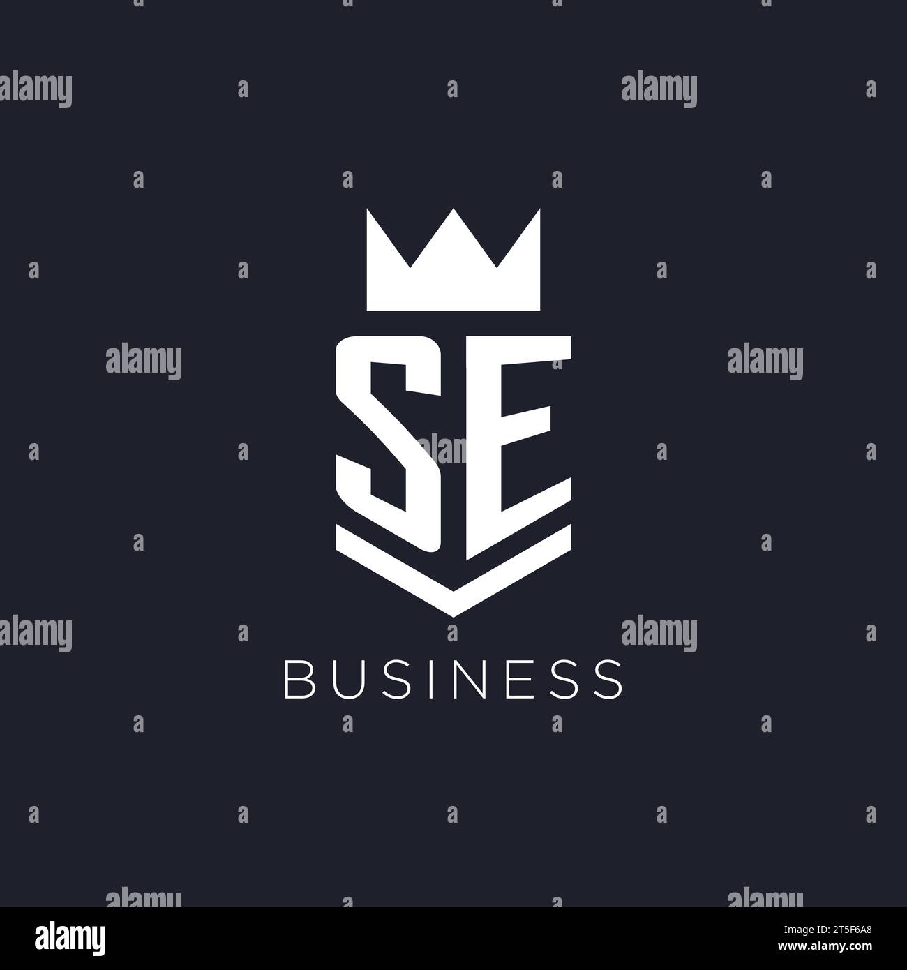 SE logo with shield and crown, initial monogram logo design ideas Stock Vector