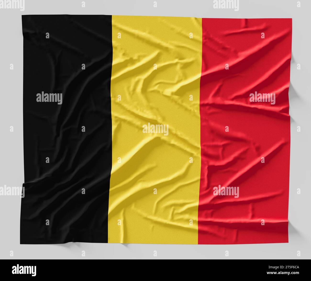 Flag of Belgium. Fabric textured Belgium flag isolated on white background. 3D illustration Stock Photo
