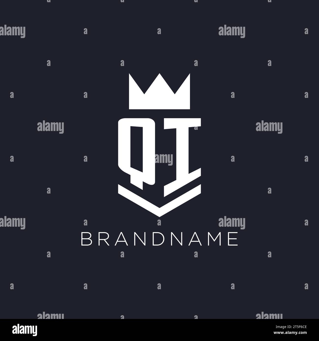 QI logo with shield and crown, initial monogram logo design ideas Stock ...