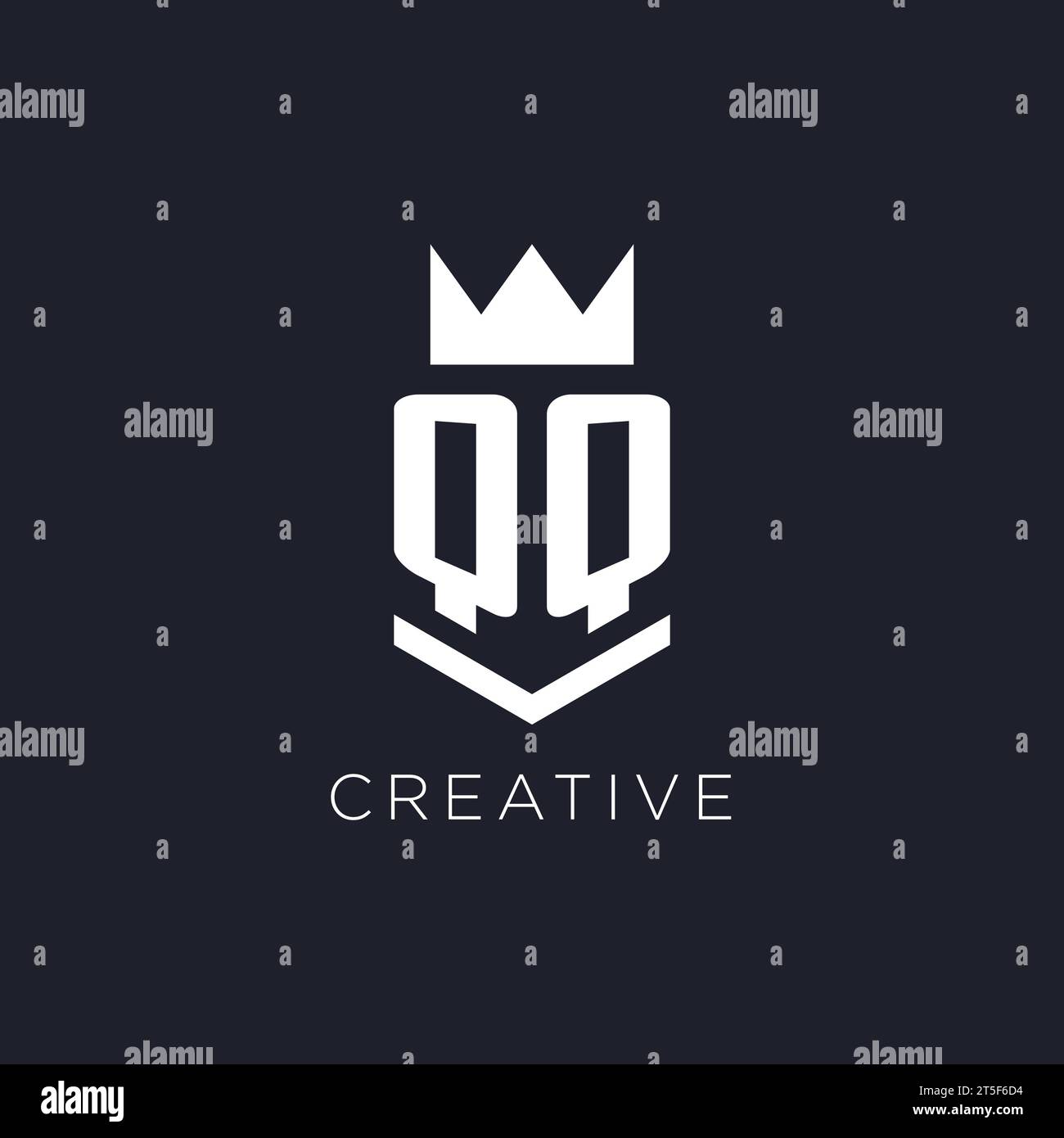 QQ logo with shield and crown, initial monogram logo design ideas Stock Vector
