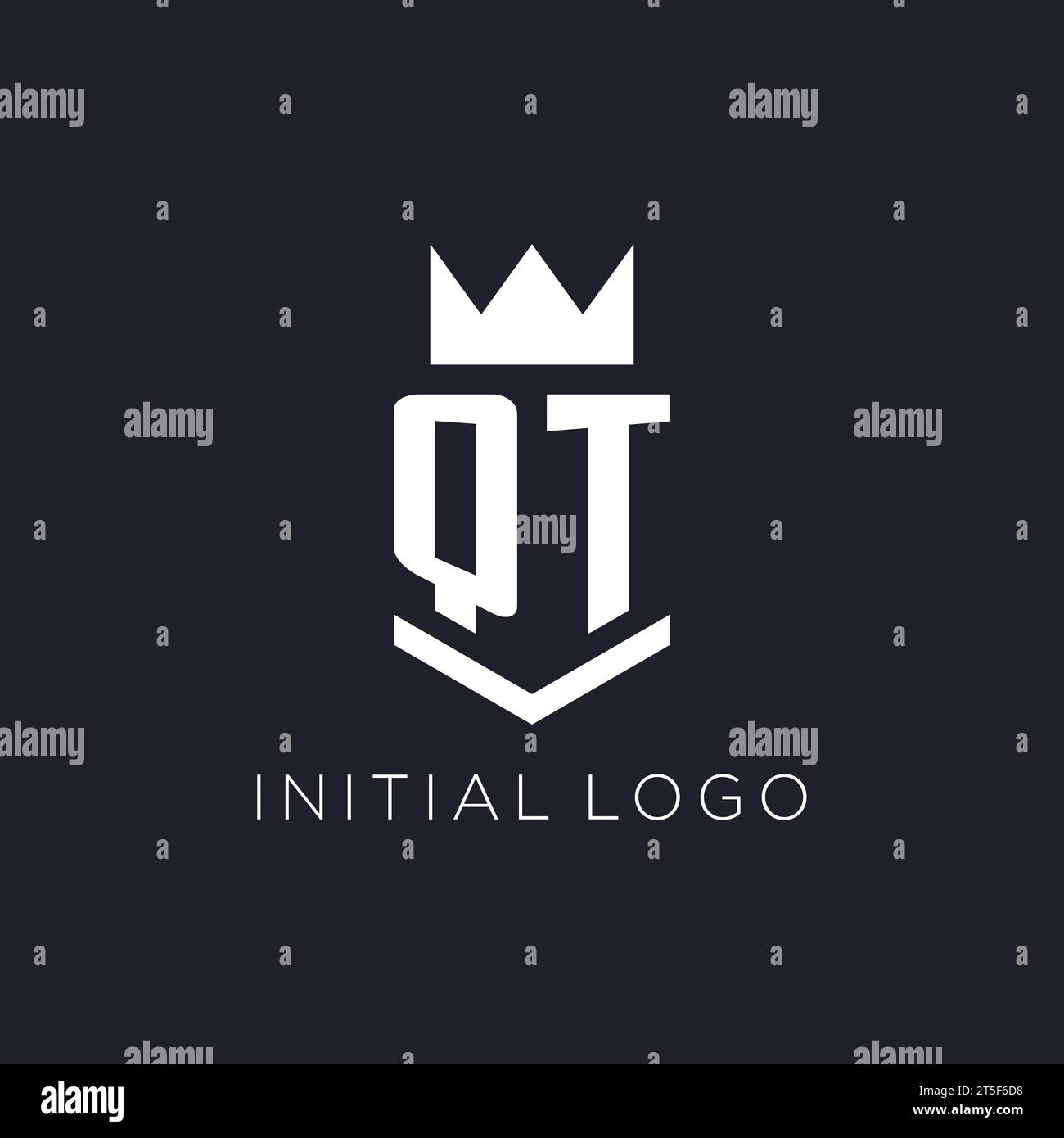 QT logo with shield and crown, initial monogram logo design ideas Stock Vector