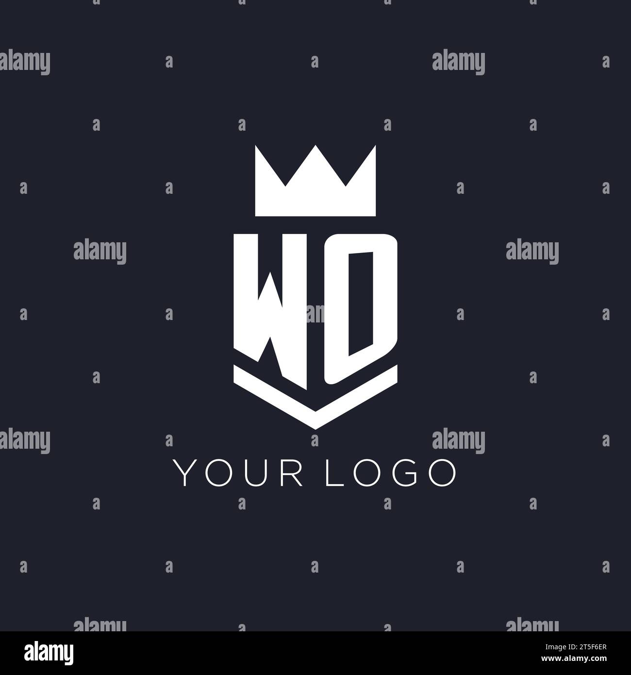 WO logo with shield and crown, initial monogram logo design ideas Stock Vector