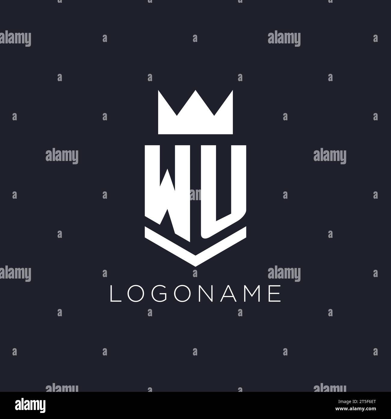 WU logo with shield and crown, initial monogram logo design ideas Stock Vector