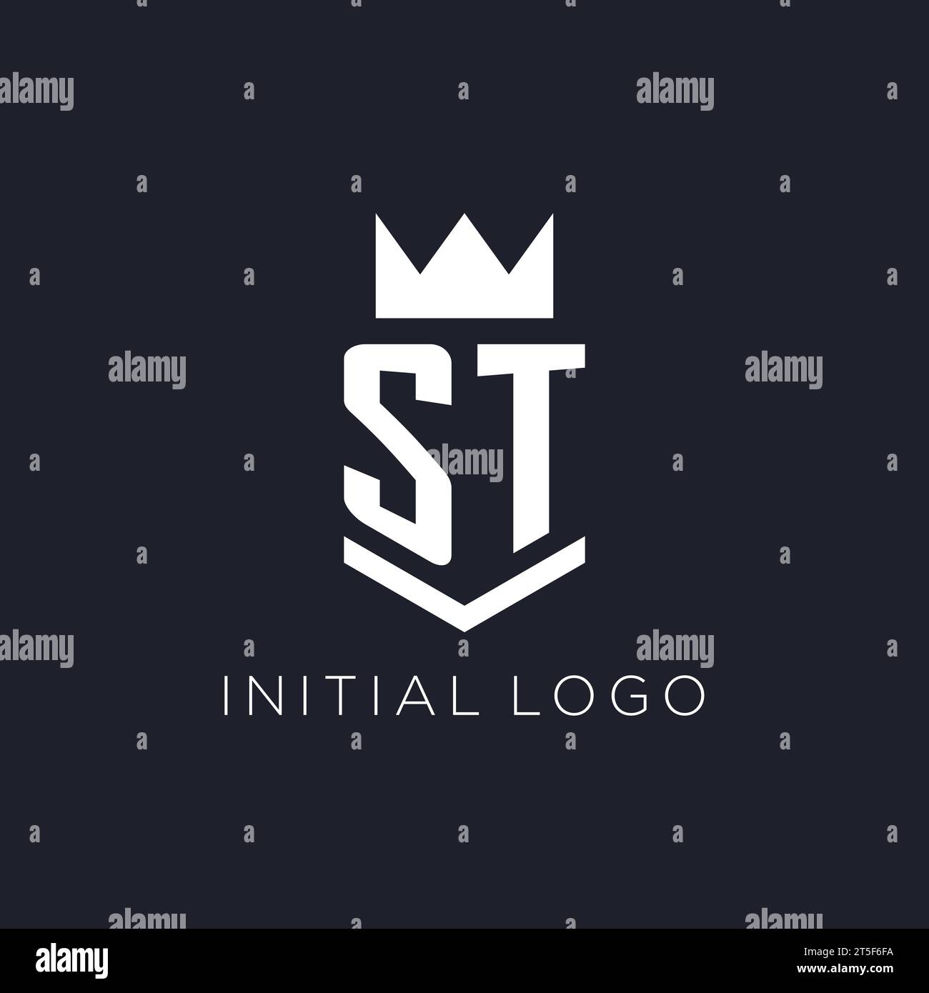 ST logo with shield and crown, initial monogram logo design ideas Stock Vector