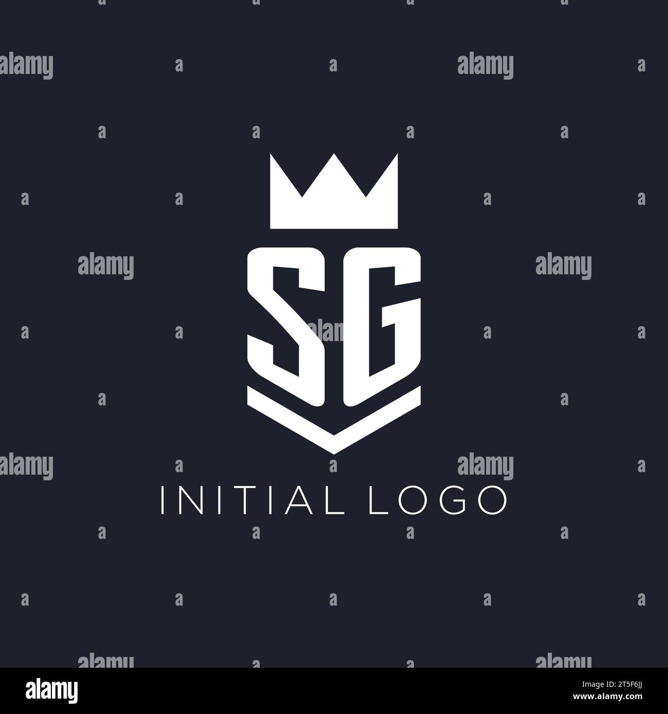 SG logo with shield and crown, initial monogram logo design ideas Stock Vector
