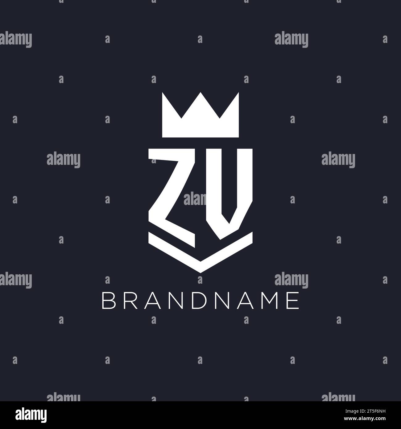 ZV logo with shield and crown, initial monogram logo design ideas Stock