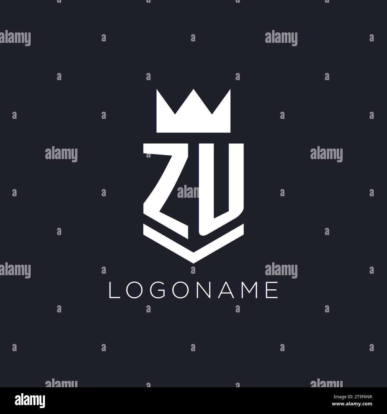 ZU logo with shield and crown, initial monogram logo design ideas Stock Vector