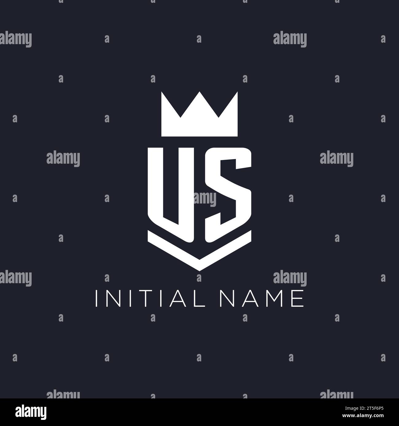 US logo with shield and crown, initial monogram logo design ideas Stock Vector