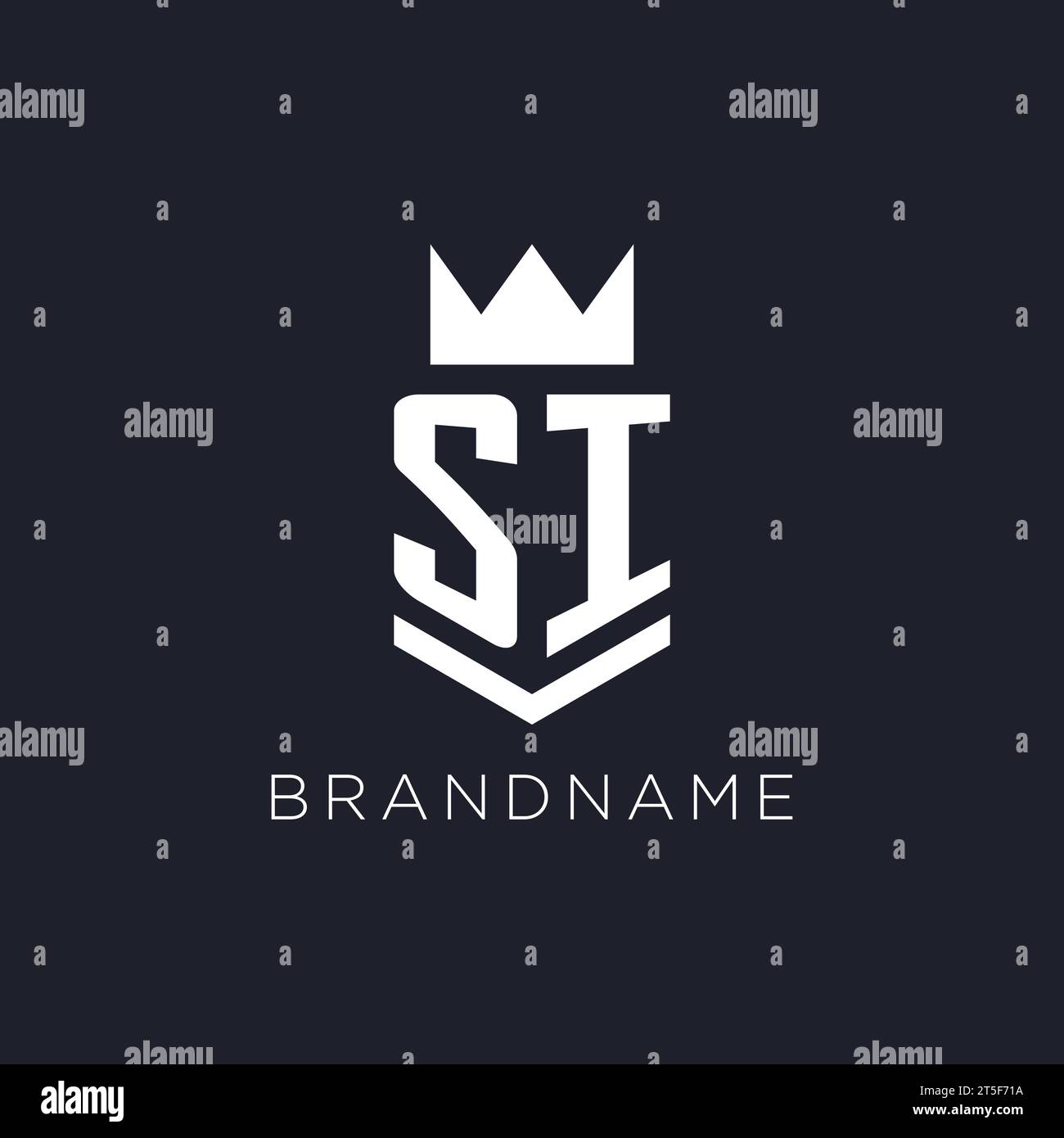 SI logo with shield and crown, initial monogram logo design ideas Stock Vector