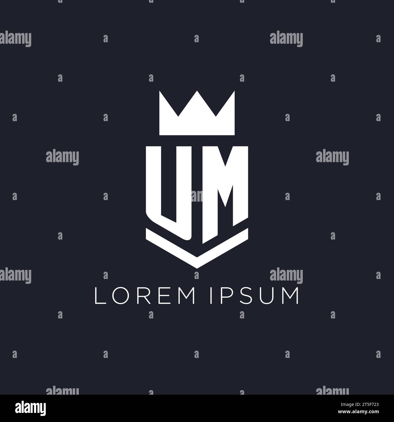 UM logo with shield and crown, initial monogram logo design ideas Stock Vector