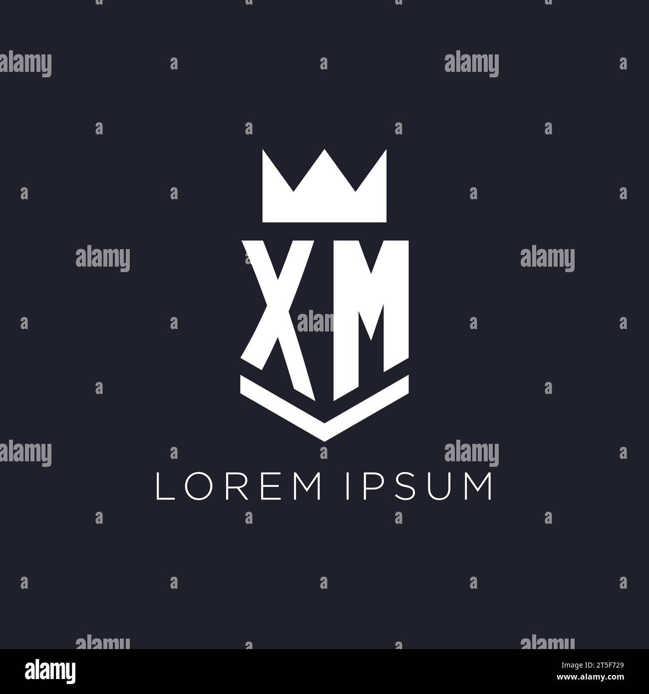 XM logo with shield and crown, initial monogram logo design ideas Stock Vector