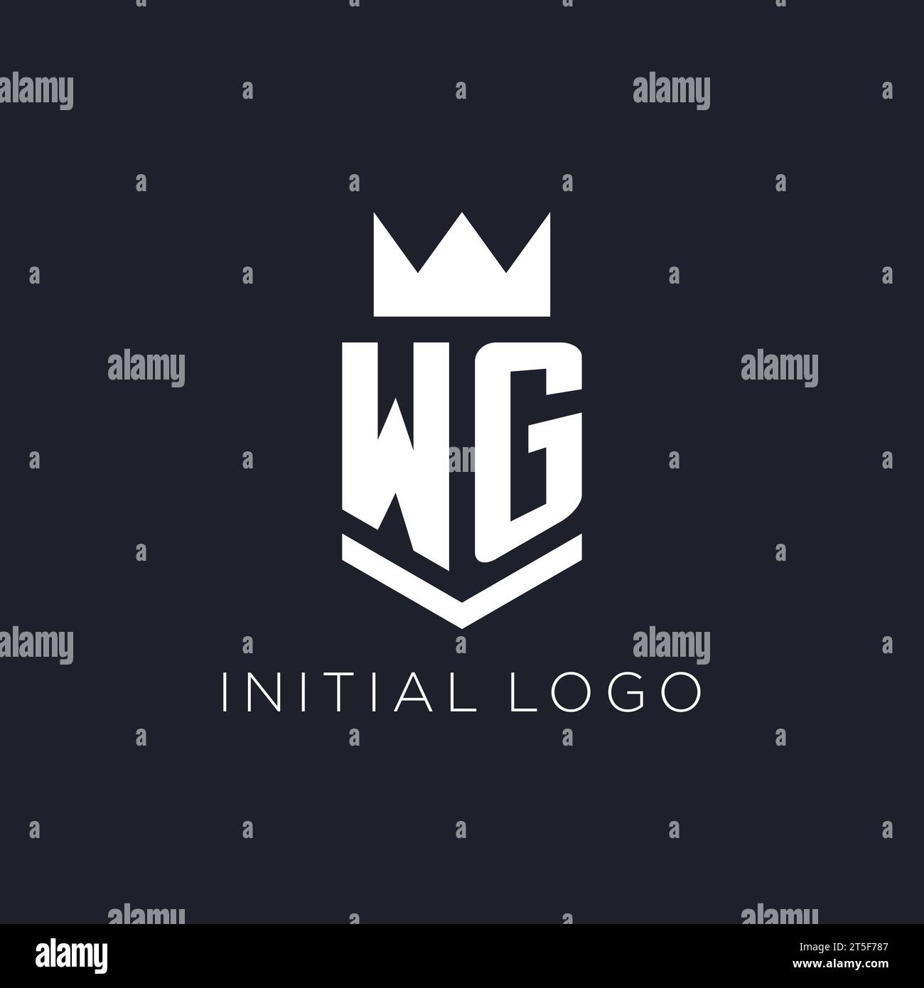 WG logo with shield and crown, initial monogram logo design ideas Stock Vector