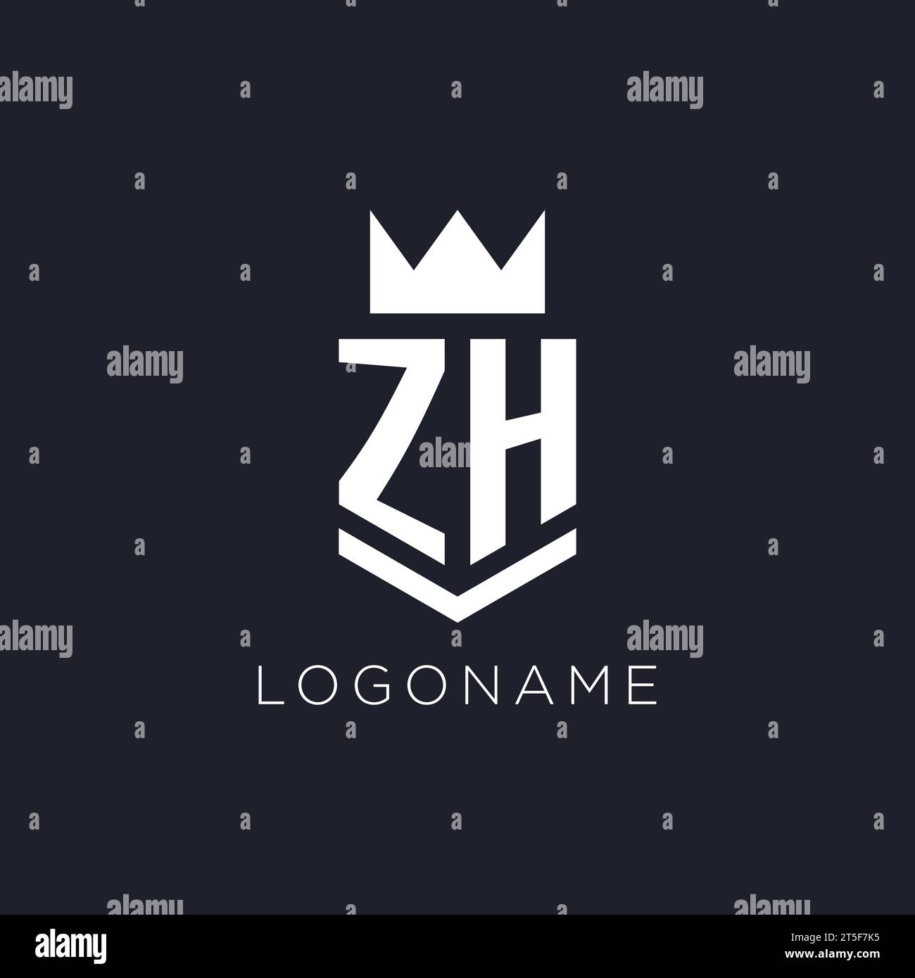 ZH logo with shield and crown, initial monogram logo design ideas Stock Vector