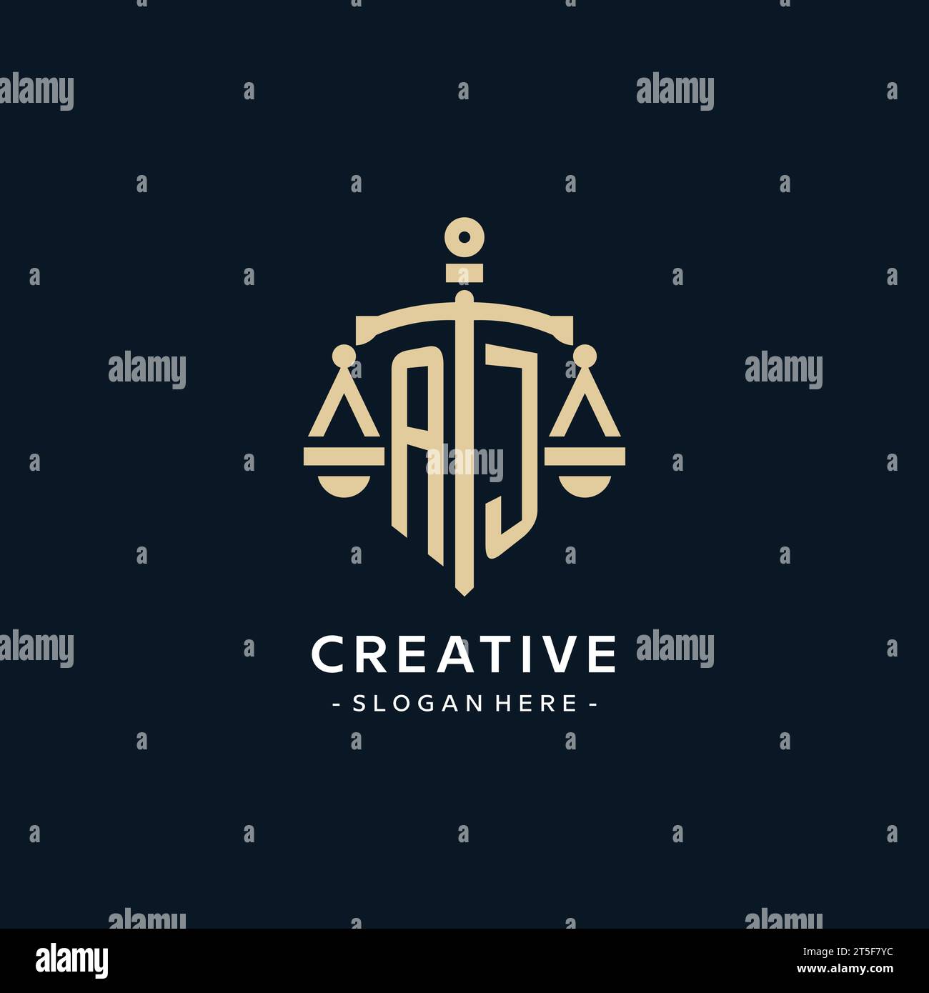 AJ initial logo with scale of justice and shield icon, luxury and ...