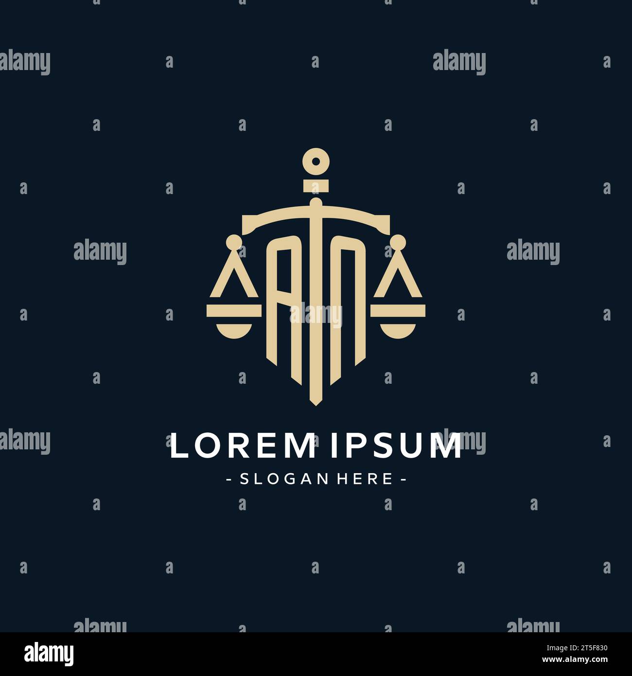 AN initial logo with scale of justice and shield icon, luxury and elegant law firm logo style Stock Vector