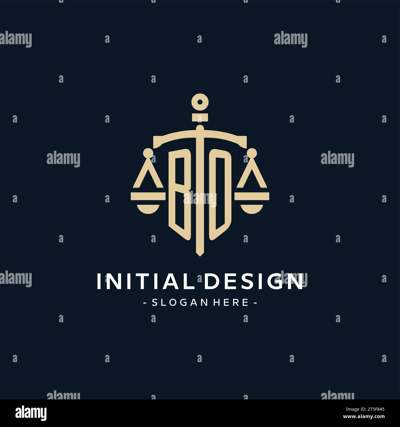 BO initial logo with scale of justice and shield icon, luxury and ...