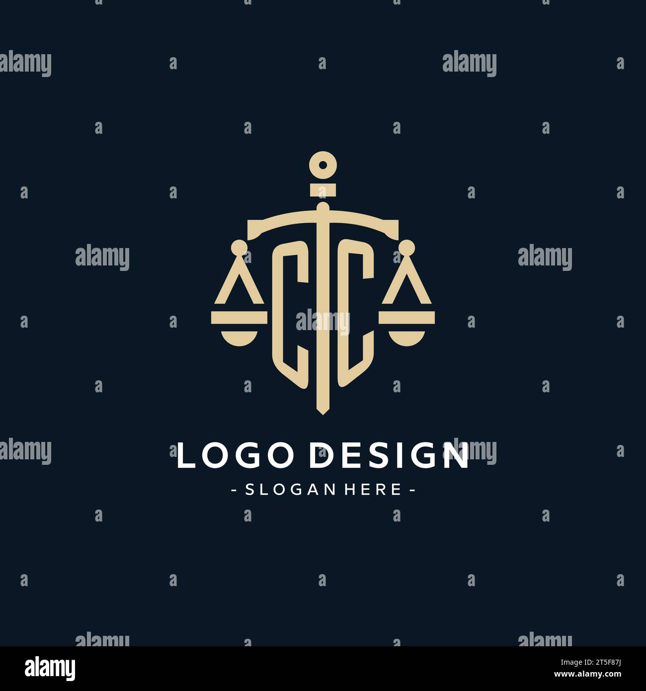 CC initial logo with scale of justice and shield icon, luxury and ...