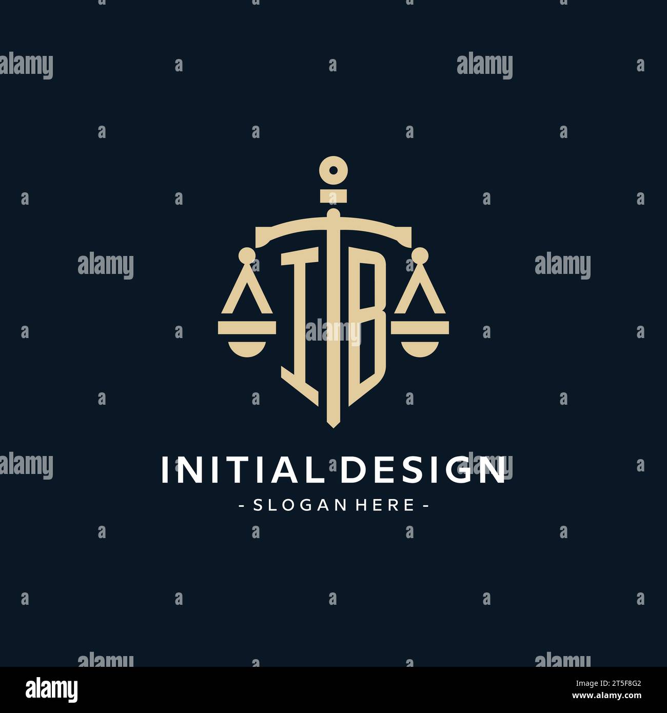 IB initial logo with scale of justice and shield icon, luxury and ...