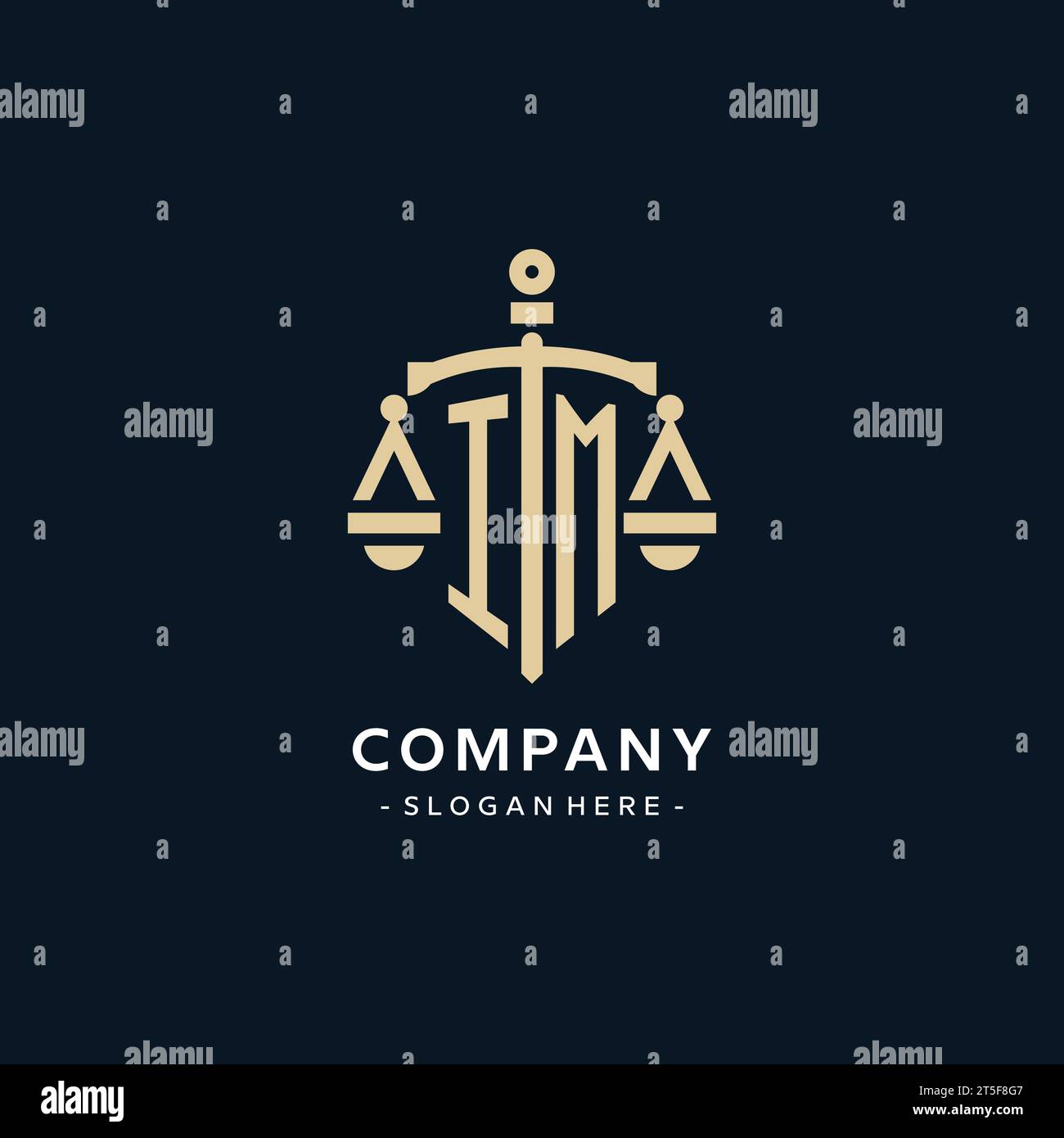IM initial logo with scale of justice and shield icon, luxury and ...