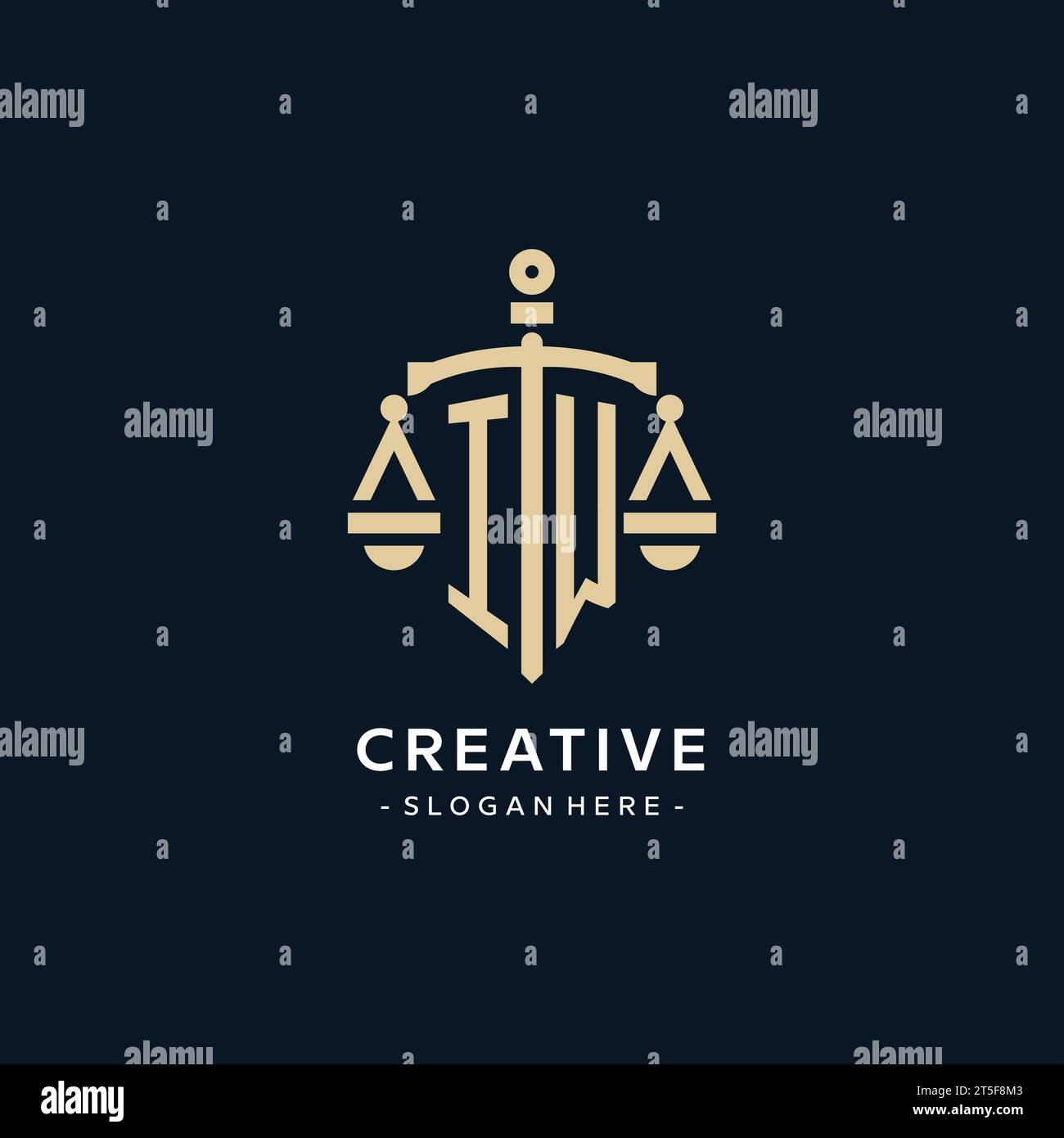IW initial logo with scale of justice and shield icon, luxury and ...