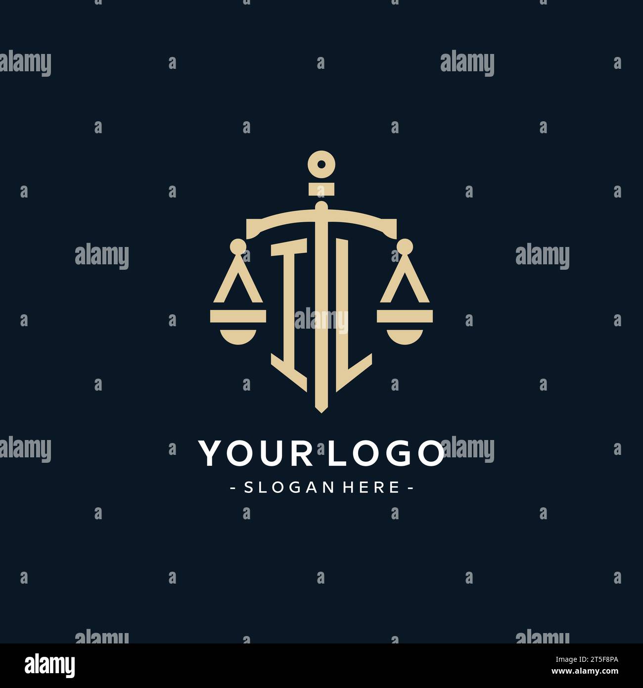 IL initial logo with scale of justice and shield icon, luxury and ...