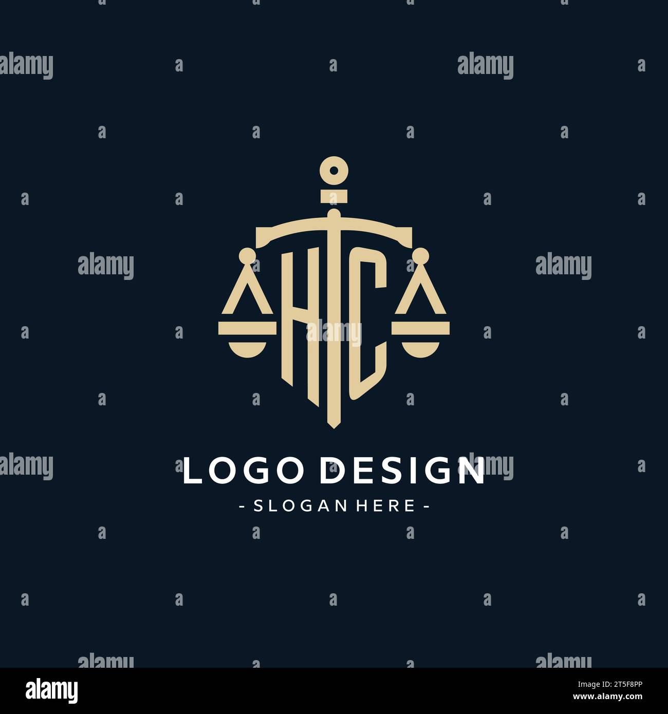 HC initial logo with scale of justice and shield icon, luxury and ...