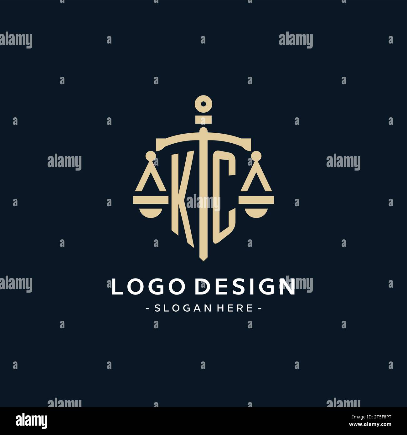 KC initial logo with scale of justice and shield icon, luxury and