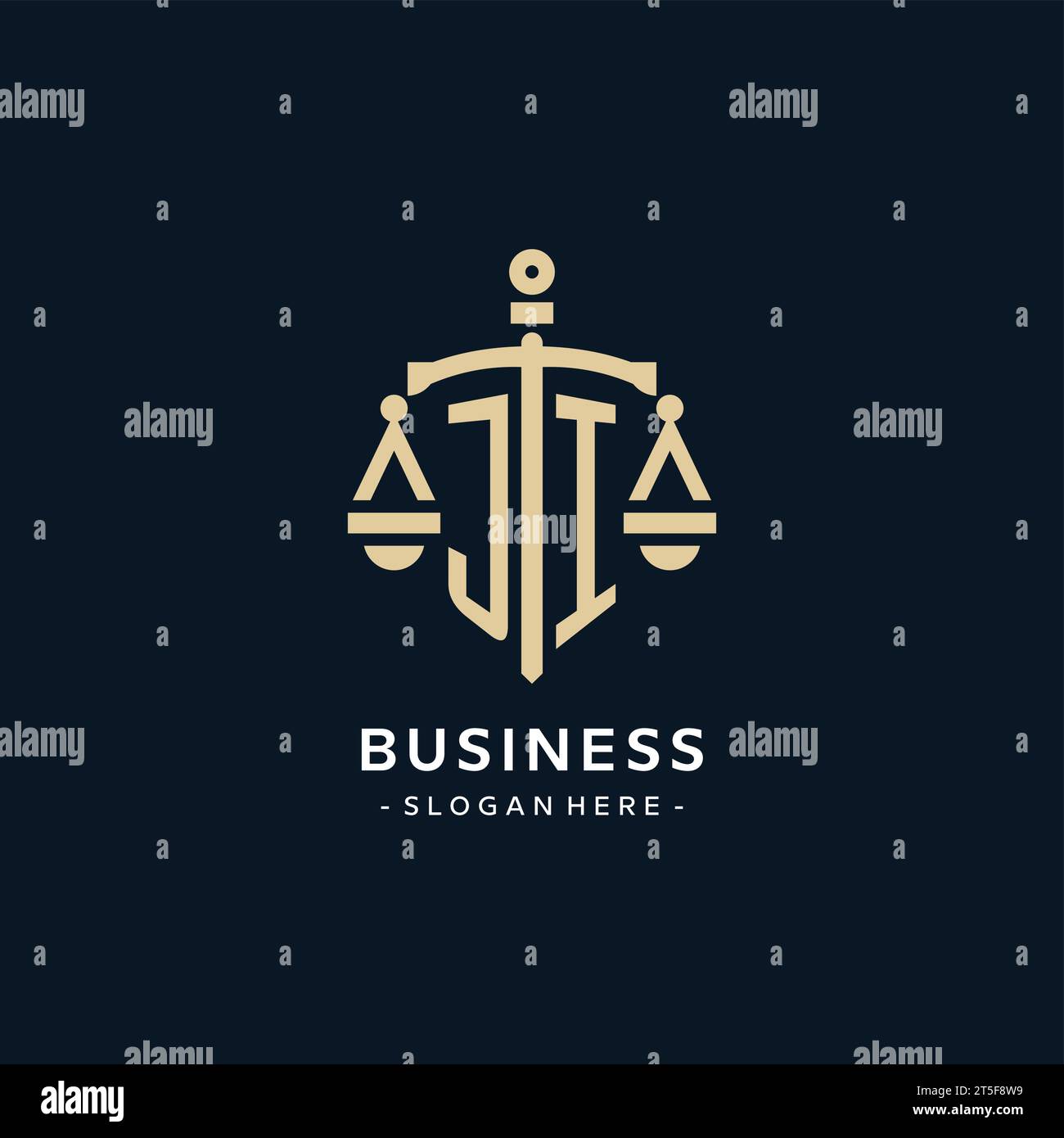 JI initial logo with scale of justice and shield icon, luxury and ...
