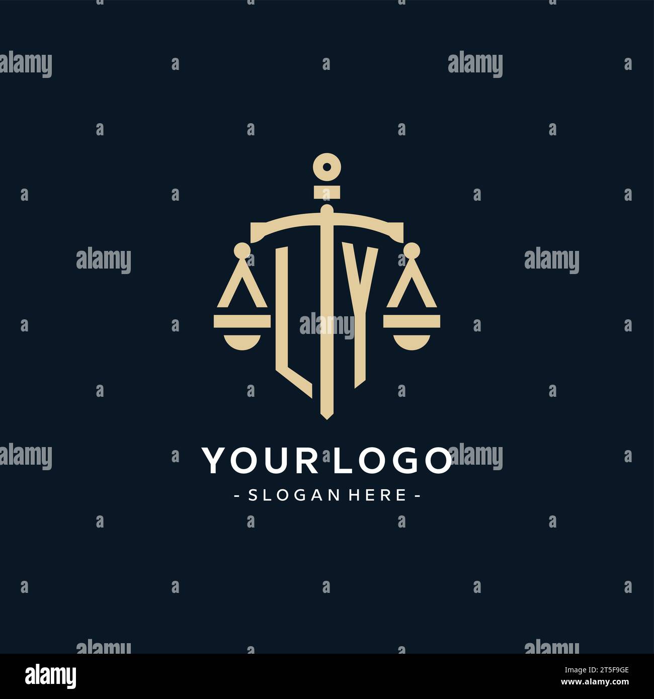 LY initial logo with scale of justice and shield icon, luxury and ...