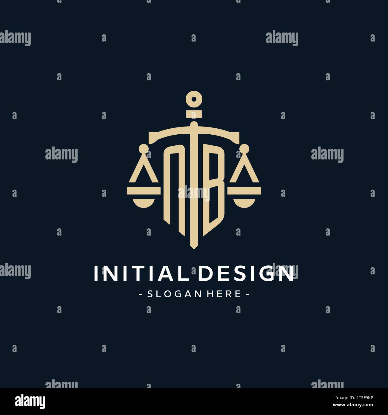 NB initial logo with scale of justice and shield icon, luxury and ...