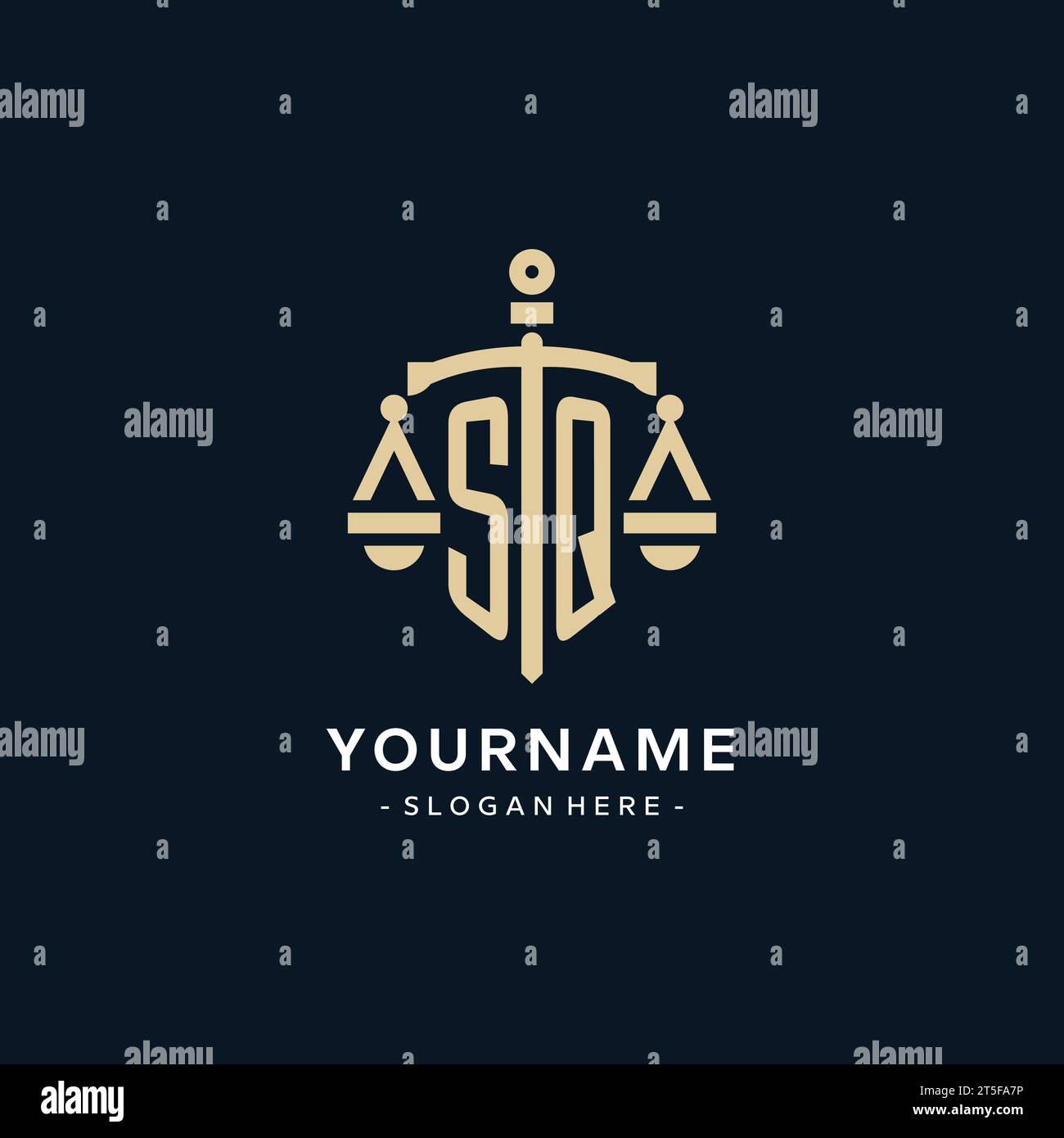 SQ initial logo with scale of justice and shield icon, luxury and ...