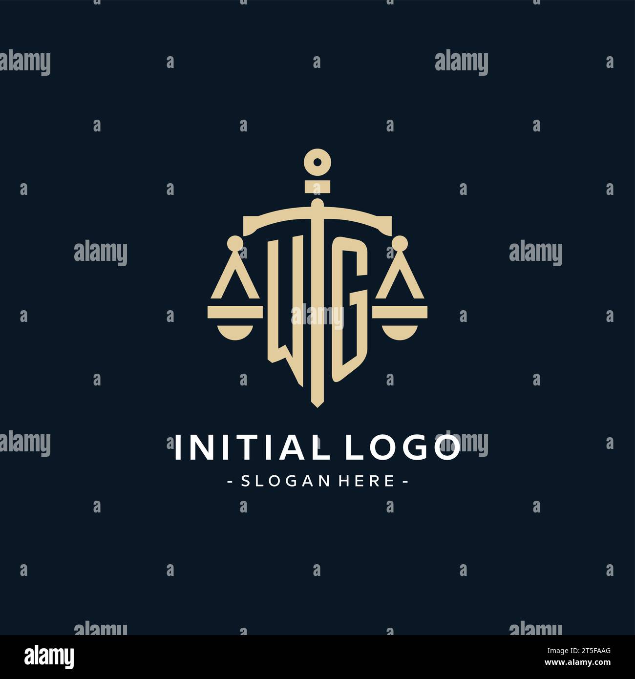 WG initial logo with scale of justice and shield icon, luxury and ...